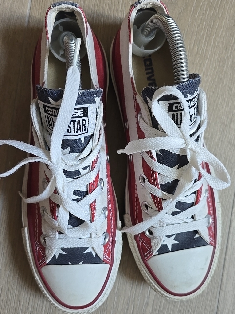 Converse Low Top Sneakers in Red, White & Blue Flag Motif